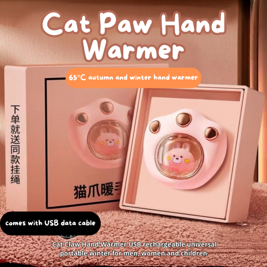 Cute Cat Paw Rechargeable Hand Warmer Built-in 1200mAh Battery for Kids Adults Fast USB Heater for Camping Office School