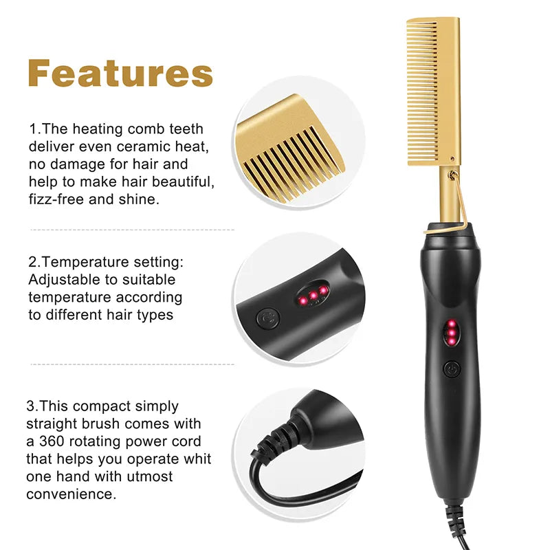 2 in 1  Electric Hot Heating Comb Hair Straightener Curler