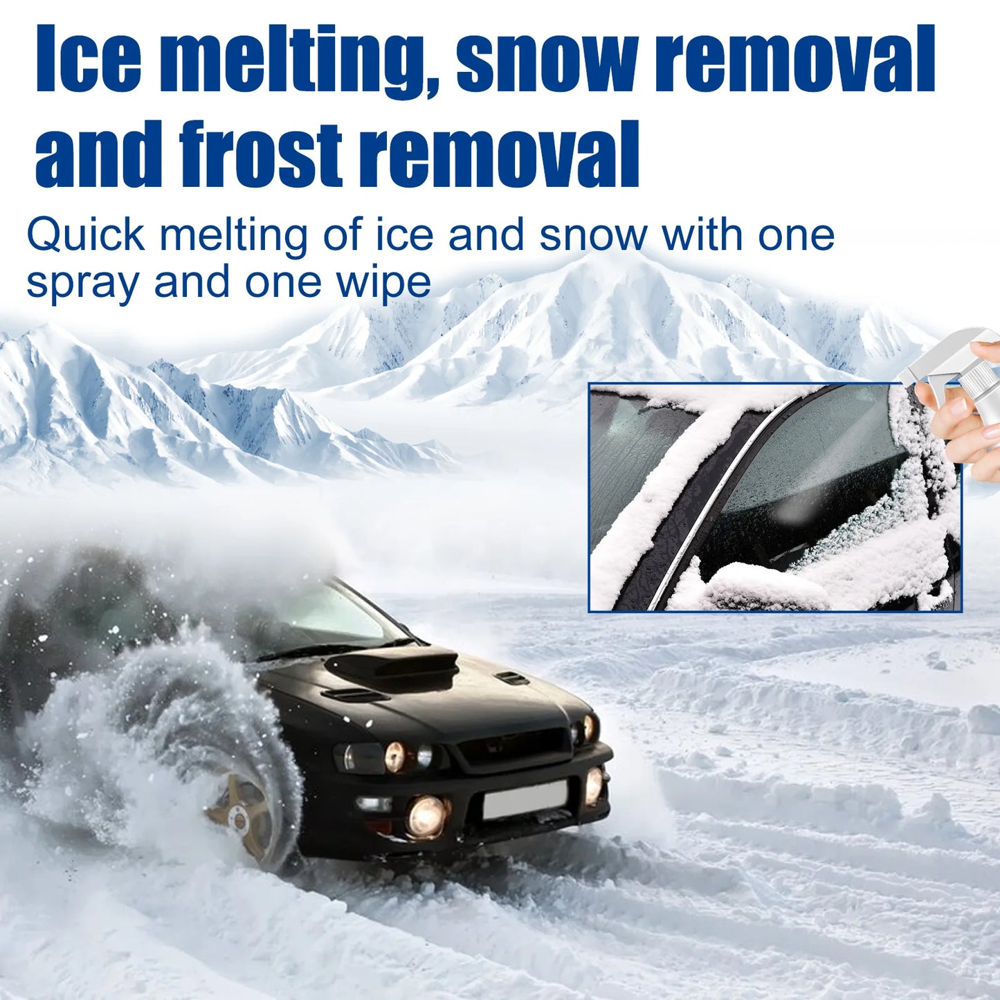 60ml snow melting spray deicer, anti icing, defrosting, anti frosting, no damage to car paint, fast ice melting spray deicer