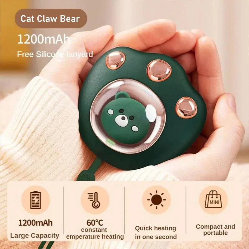 Cute Cat Paw Rechargeable Hand Warmer Built-in 1200mAh Battery for Kids Adults Fast USB Heater for Camping Office School