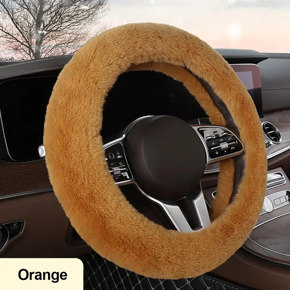 Car Steering Wheel Cover Protector Decoration Warm Super Thick Plush Soft Black Steering Cover for Women Men Winter