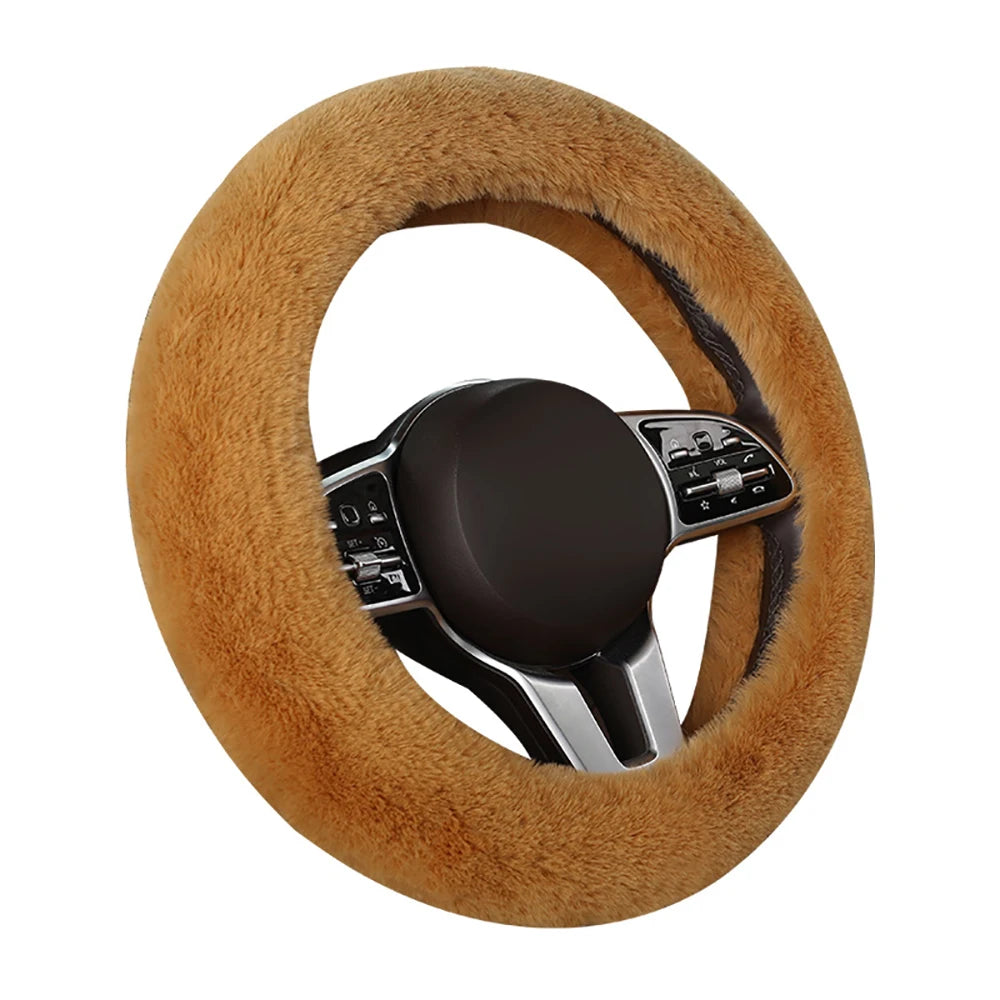 Car Steering Wheel Cover Protector Decoration Warm Super Thick Plush Soft Black Steering Cover for Women Men Winter