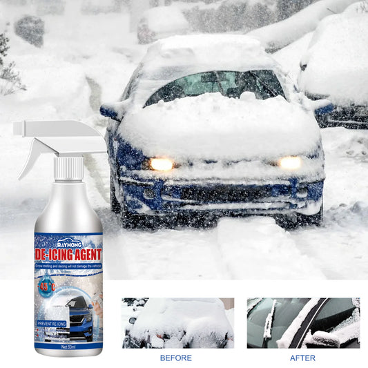 60ml snow melting spray deicer, anti icing, defrosting, anti frosting, no damage to car paint, fast ice melting spray deicer