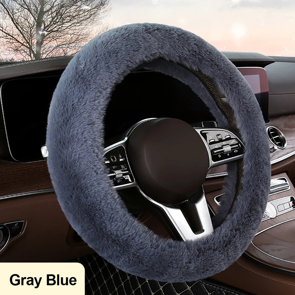 Car Steering Wheel Cover Protector Decoration Warm Super Thick Plush Soft Black Steering Cover for Women Men Winter